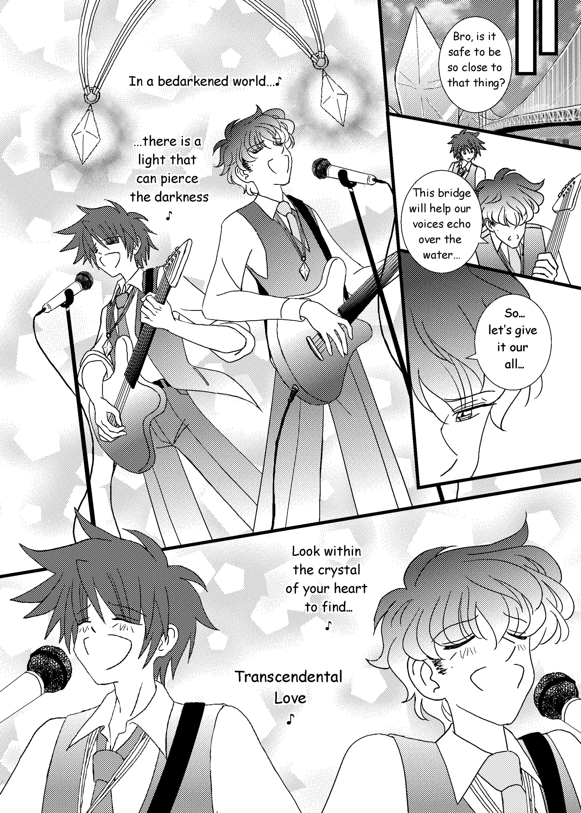 Eiji and Teppei sing as they play their guitars on the Rainbow Bridge in hit shoujo manga series Love or Duty