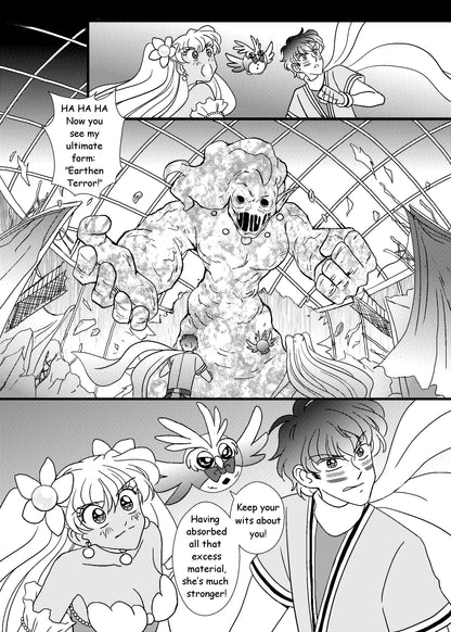 Pearl Maiden, Oliver, and Shugo Cerulean prepare for battle with gigantic clay monster in hit shoujo manga series Love or Duty
